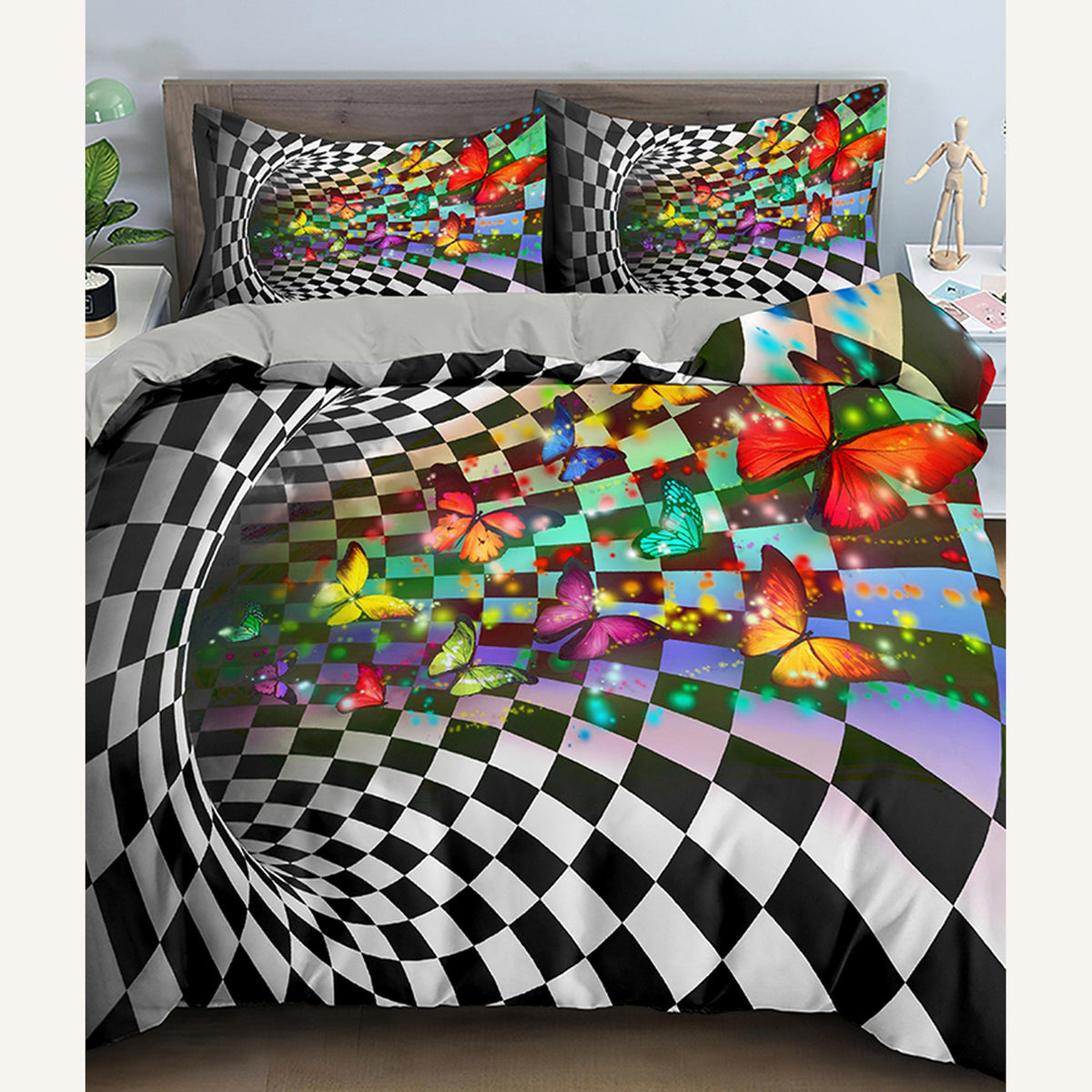 Parure de lit 3D avec le motif Papillons tourbillon