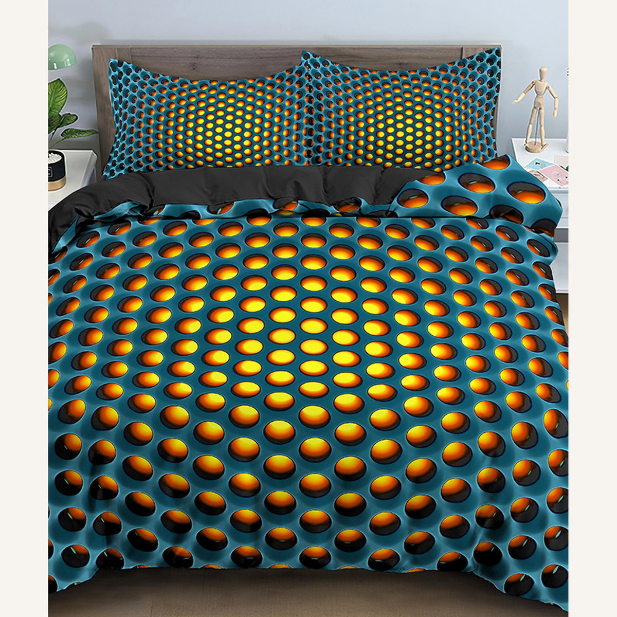 Parure de lit 3D avec le motif Réacteur jaune