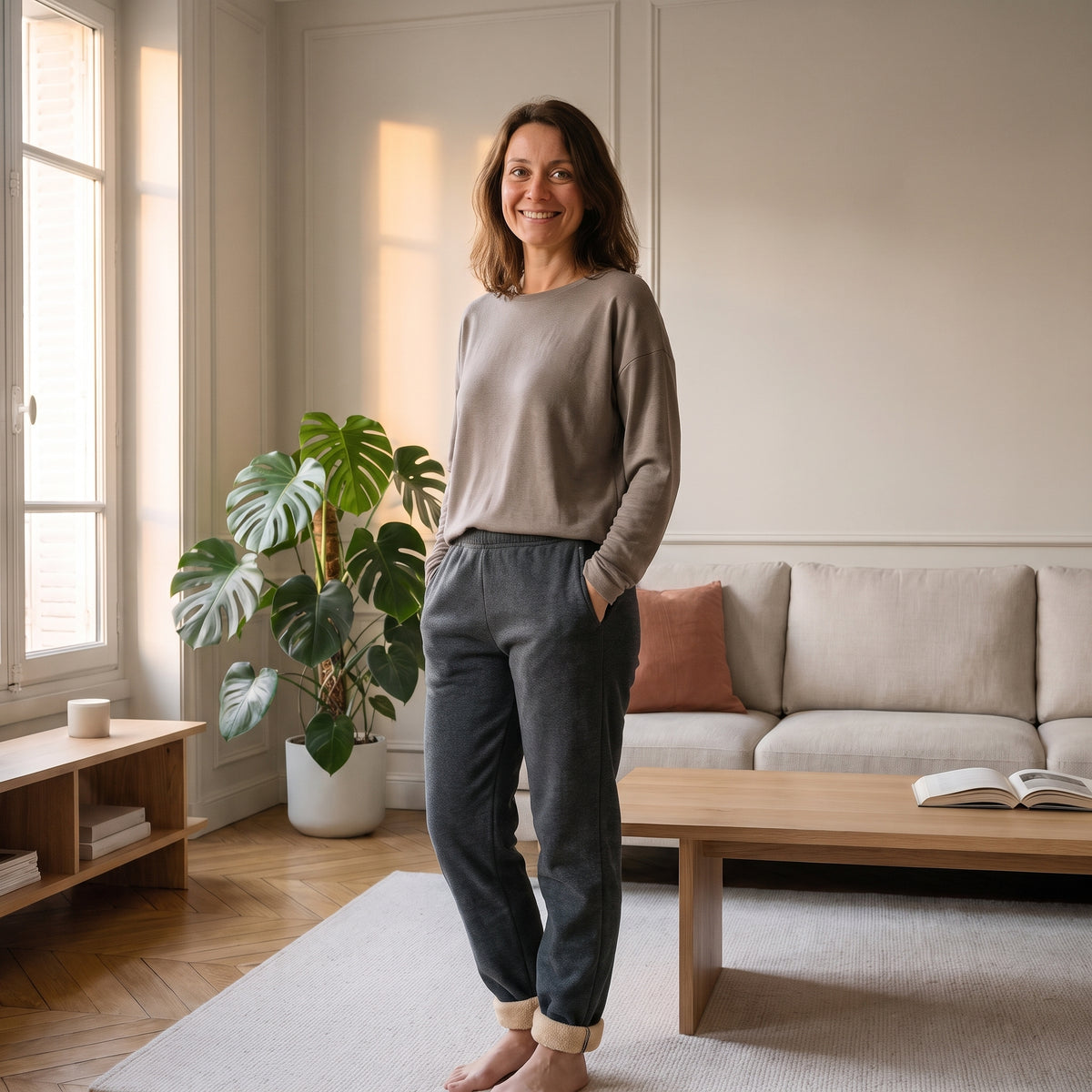Pantalon de jogging polaire femme poches et coupe