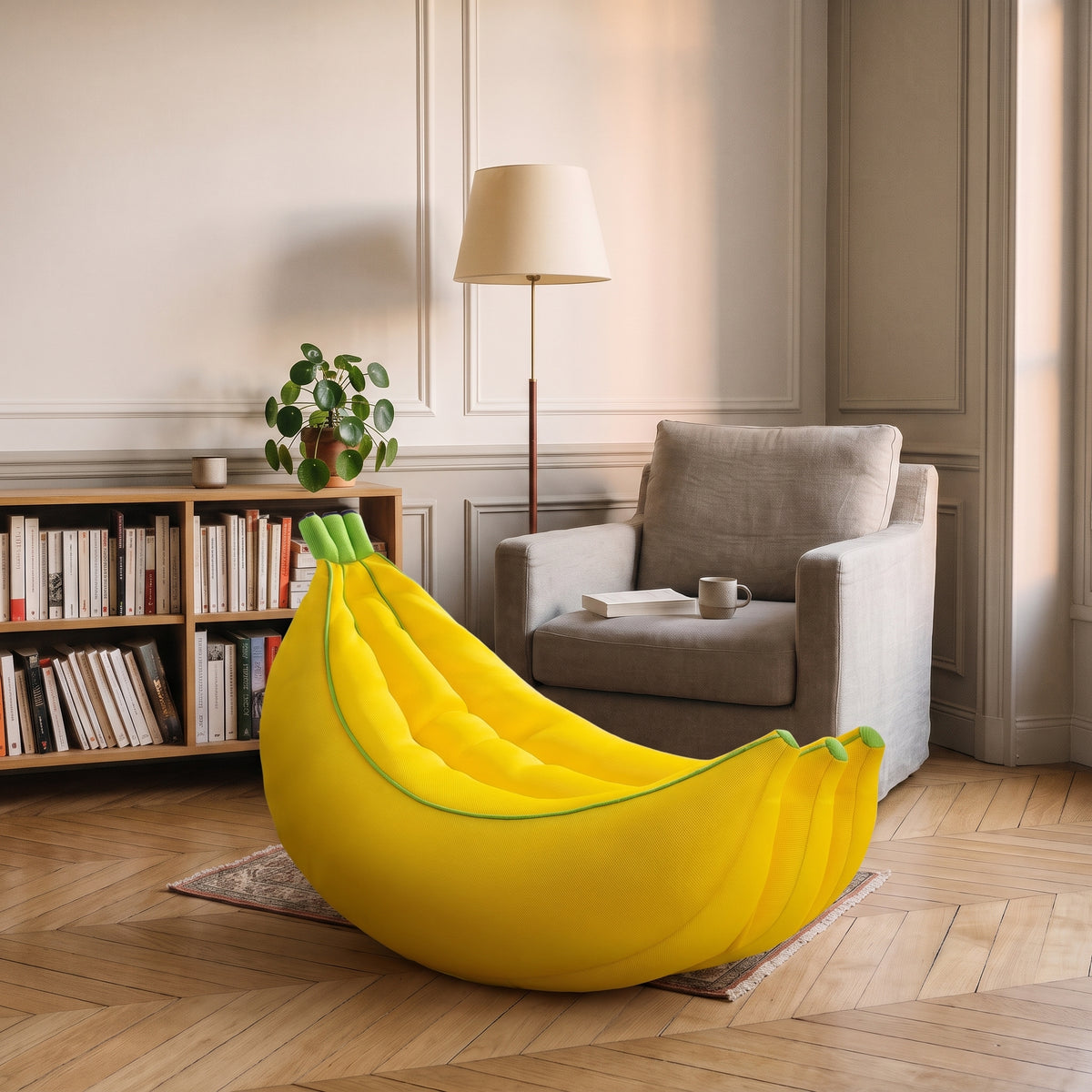 Détail du pouf banane jaune taille L