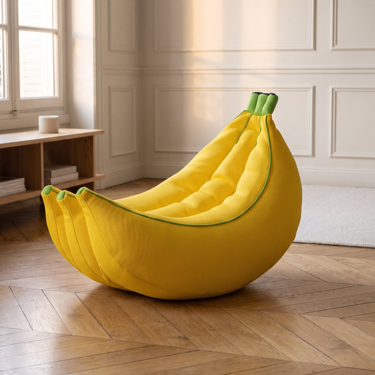 Détail du pouf banane jaune taille S