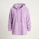 Pull long à capuche peluche violet présenté de face sur mannequin invisible