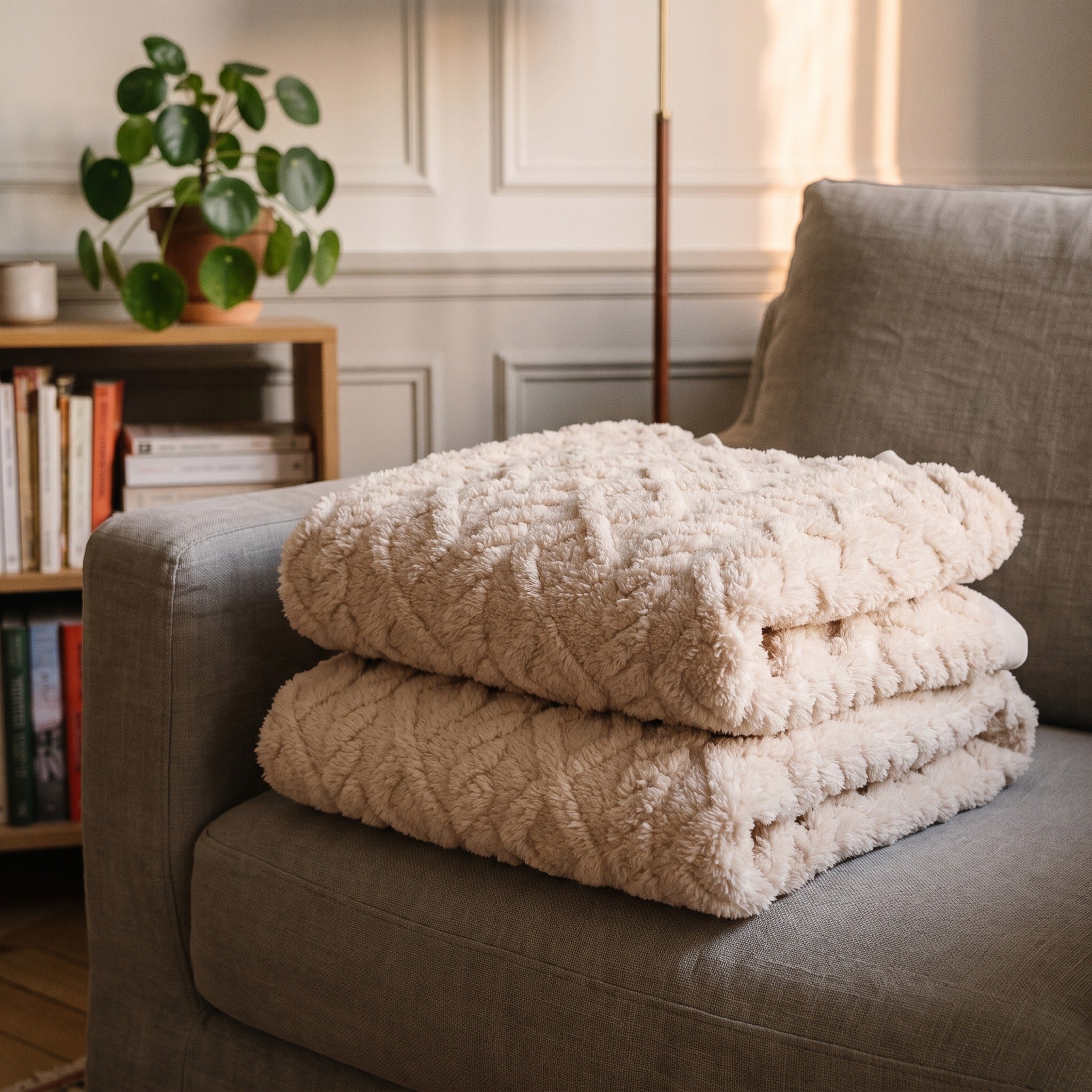 Relief de torsades du coton pelucheux du pyjama beige, en gros plan Image