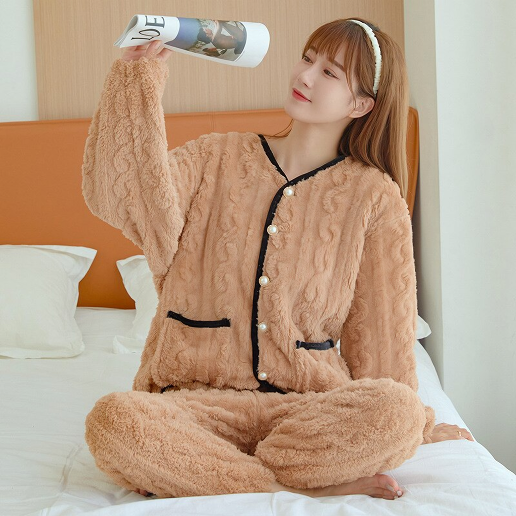 Photo fournisseur du pyjama marron à relief torsadé