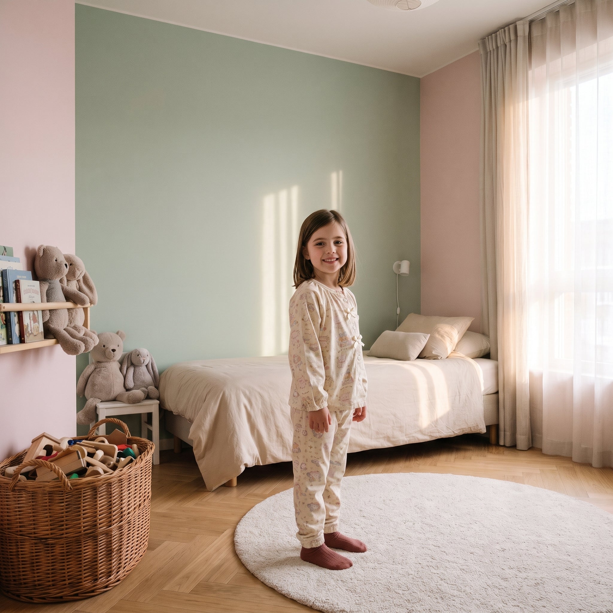 Enfant portant le pyjama en coton à imprimé oursons et lapins Image
