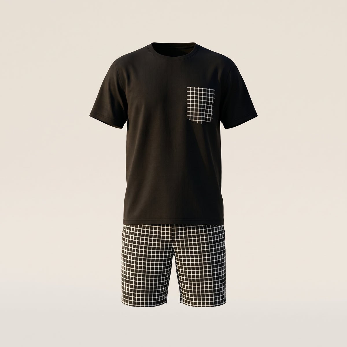 Ghost sur fond blanc cassé du pyjama homme, modèle Noir quadrillage blanc