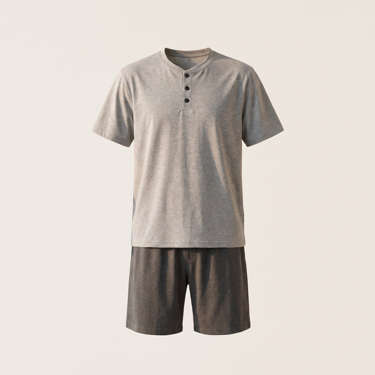 Vue ghost du pyjama d'été homme gris à col boutonné noir et short charbon