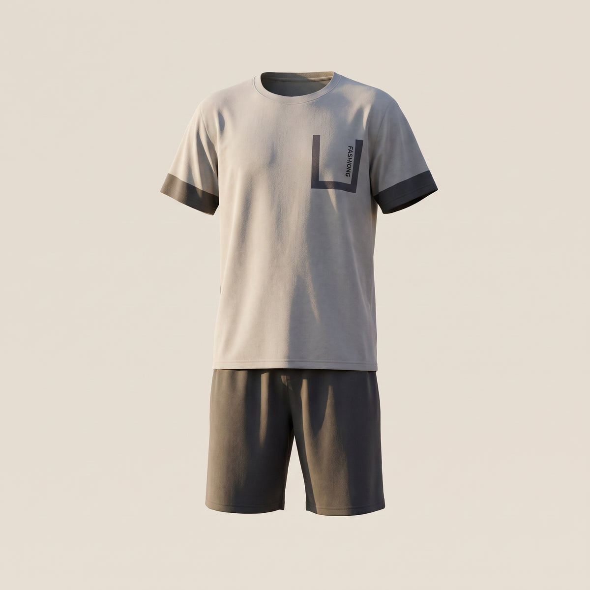 Vue ghost du pyjama d'été homme gris avec motif géométrique sur la poitrine