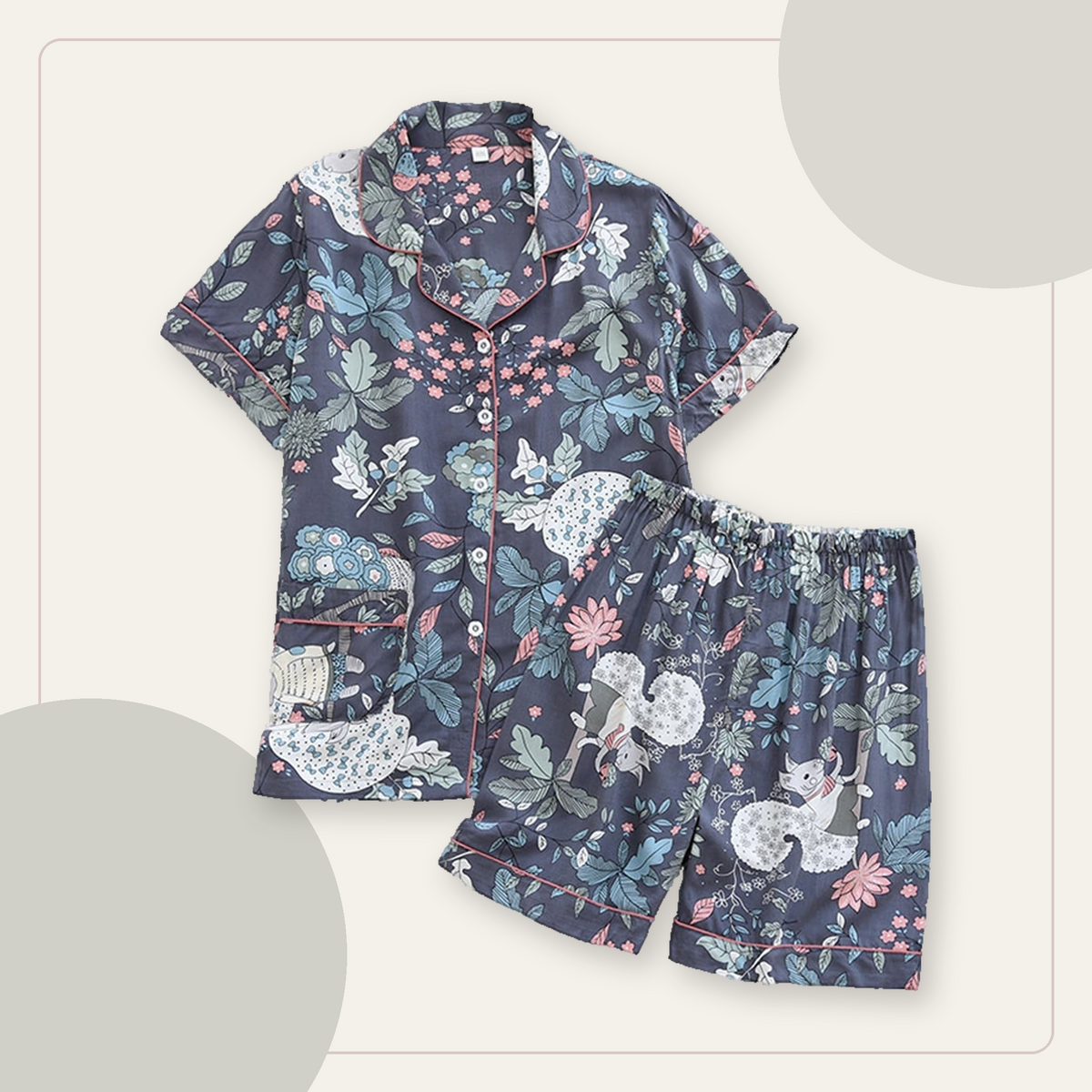Pyjama d'été gris ardoise à imprimé animalier avec chemisette et short