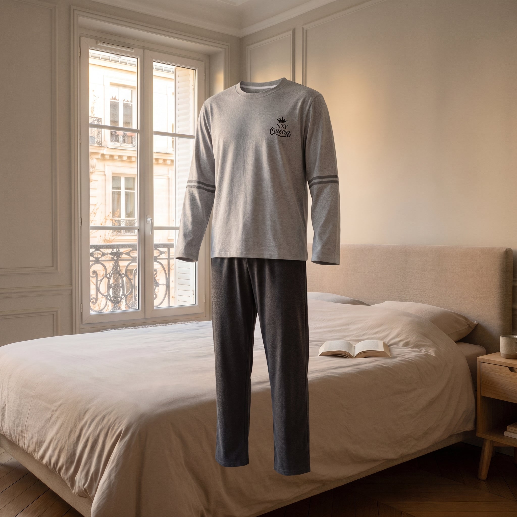 Pyjama homme bicolore gris clair porté sans mannequin Image