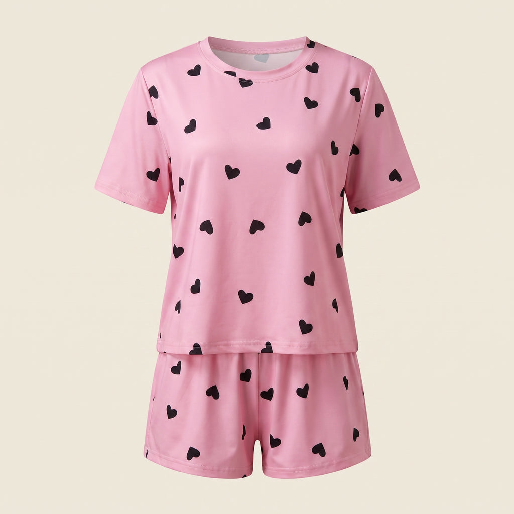 Vue ghost du pyjama d'été rose à cœurs noirs