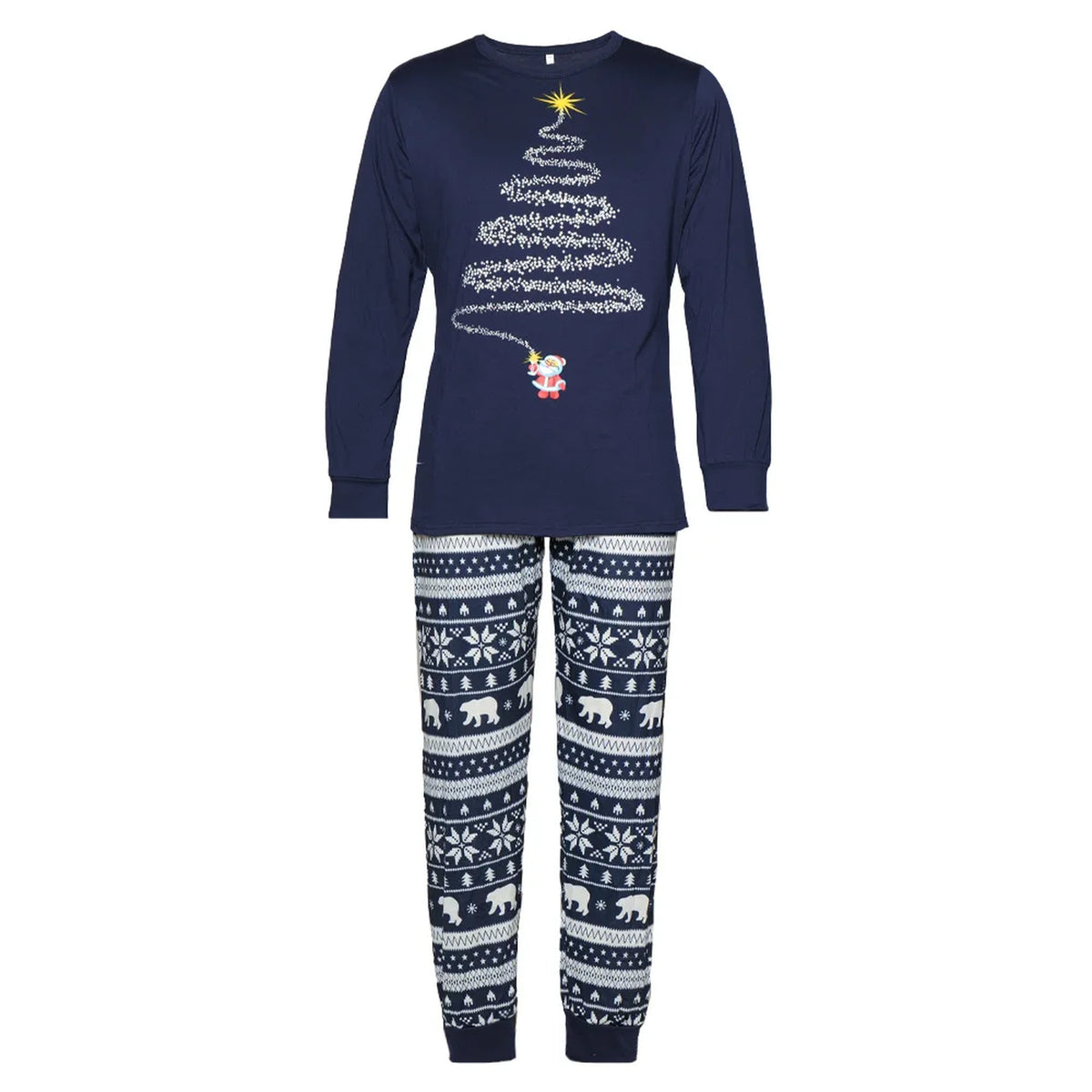 Packshot du pyjama de Noël adulte homme bleu marine à motif sapin