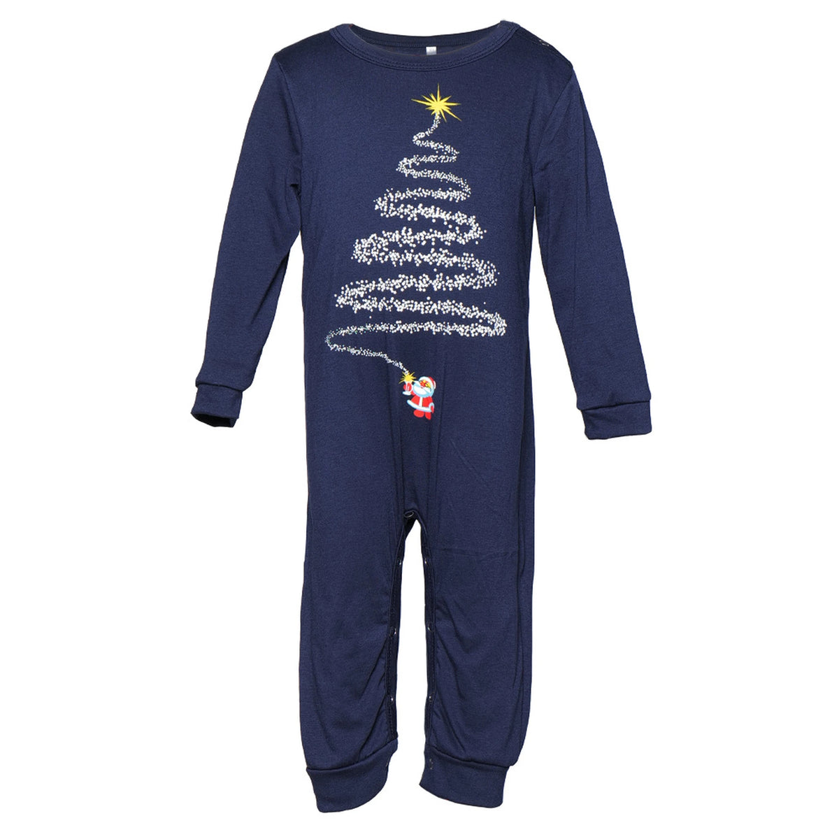 Grenouillère bébé bleu marine du pyjama de Noël famille à motif sapin