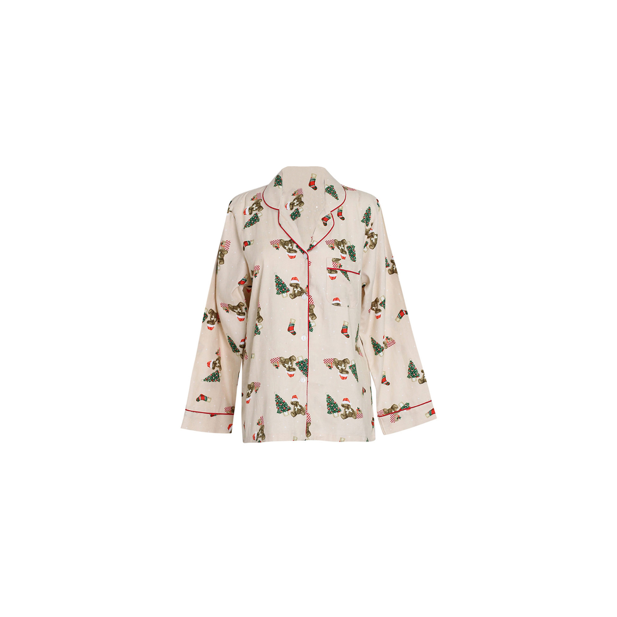 Chemise du pyjama de Noël femme écru à motif oursons sur fond clair