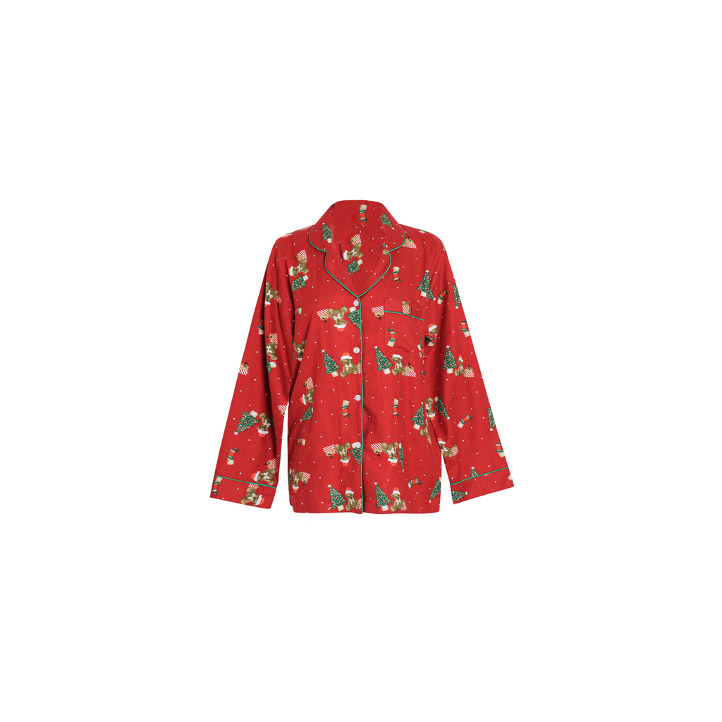 Chemise du pyjama de Noël femme rouge à motif oursons sur fond clair