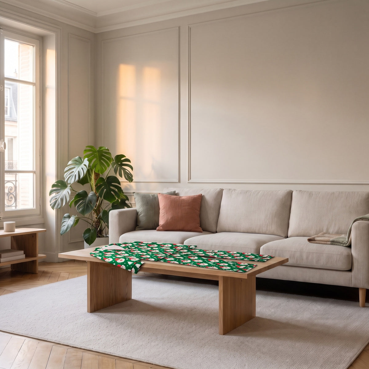 Ensemble vert à Pères Noël posé sur une table basse Image