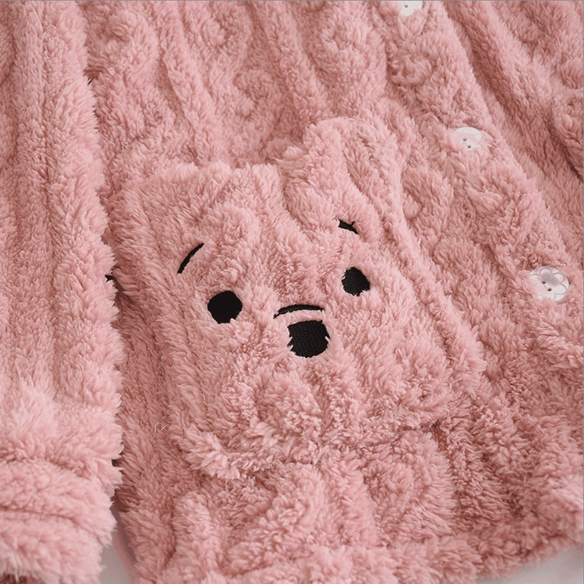 Poche en forme de tête d'ourson brodée du pyjama en peluche ourson rose Image