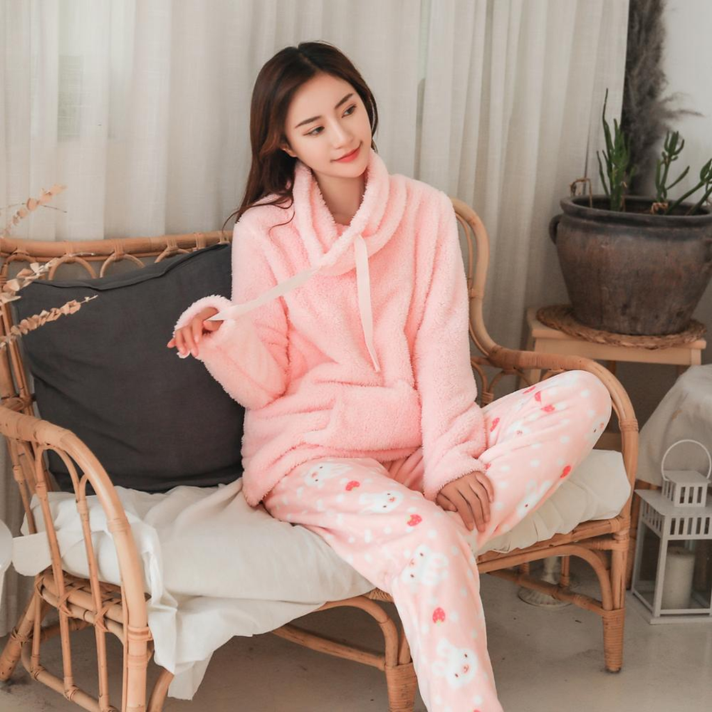 Pyjama imprimé confortable en molleton de corail pour femme