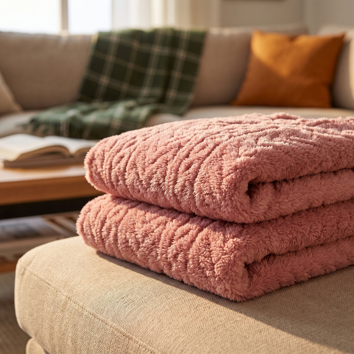 Le pyjama polaire rose plié, relief de la maille en lumière rasante Image