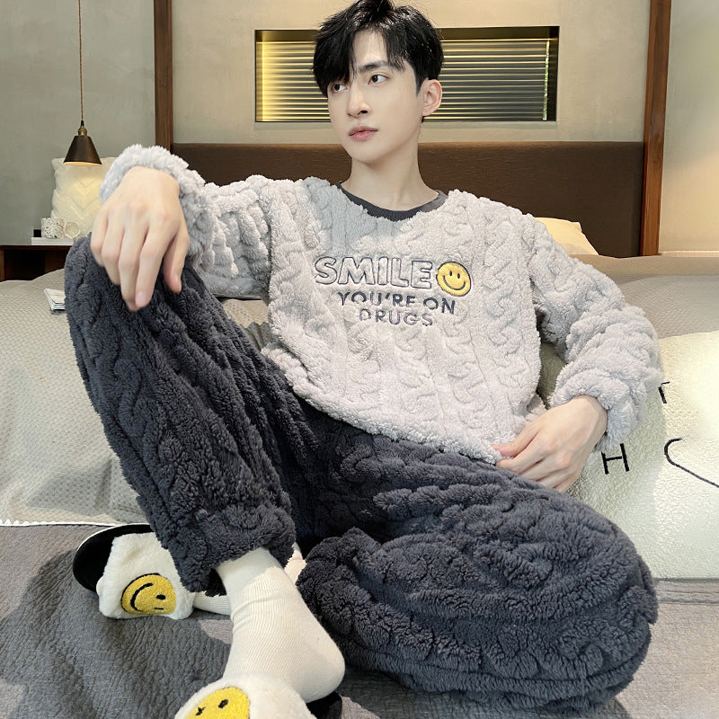 Pyjama polaire homme deux pièces, Gris clair, smiley