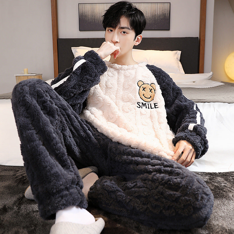 Pyjama polaire homme deux pièces, Bleu nuit, haut écru