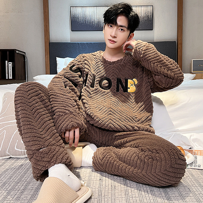 Pyjama polaire homme deux pièces, Marron