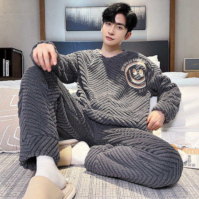 Pyjama polaire homme deux pièces, Gris foncé, médaillon rond