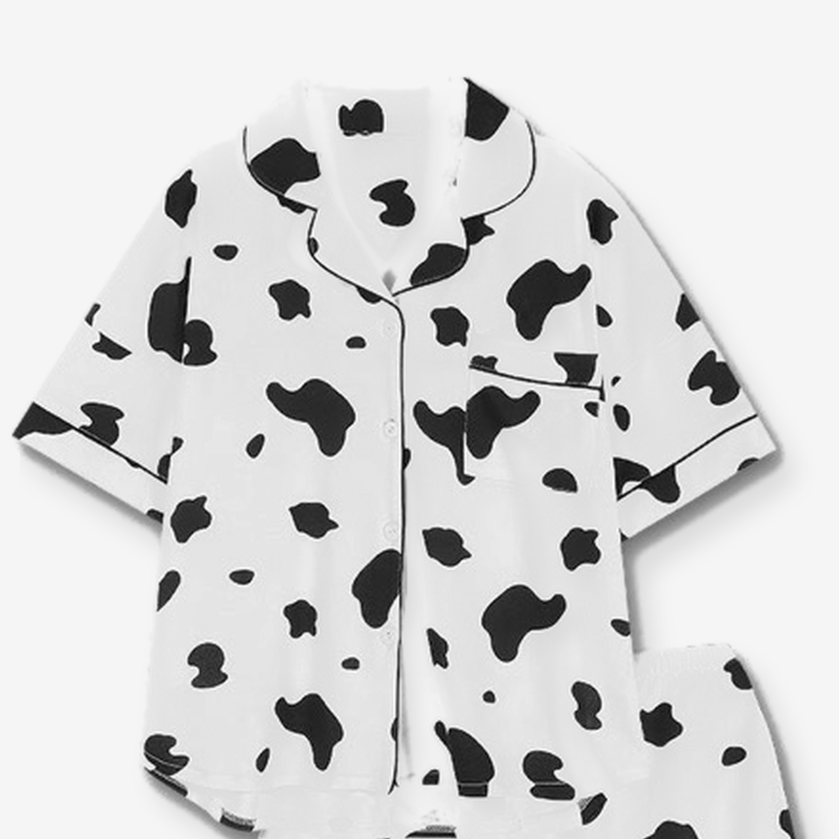 Détail du col, des boutons et de la poche du pyjama vache