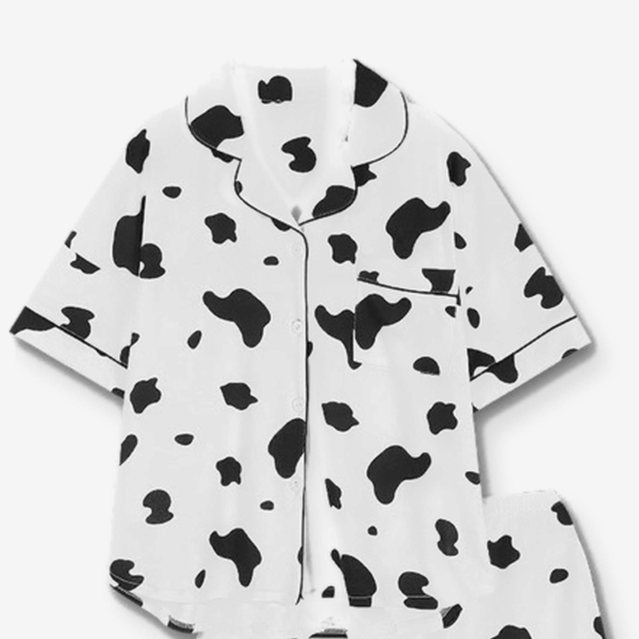 Détail du col, des boutons et de la poche du pyjama vache Image