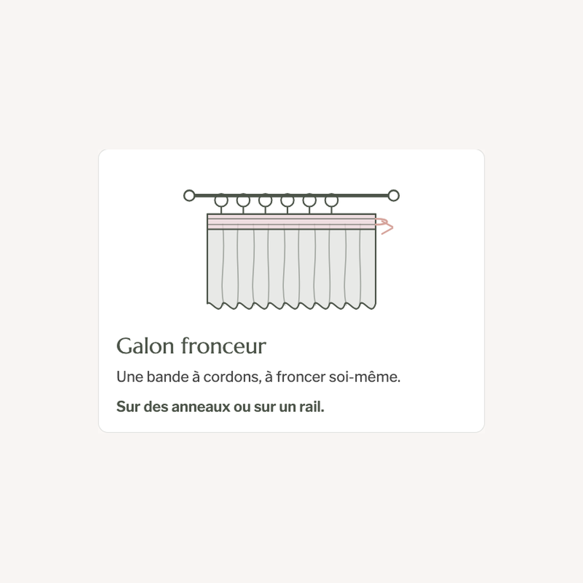 Schéma de la fixation par galon fronceur du rideau à carreaux noir et blanc
