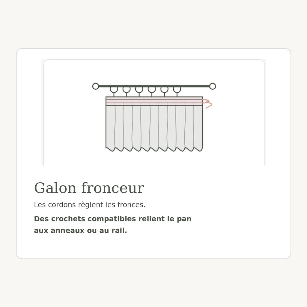 Schéma de la fixation par galon fronceur avec crochets compatibles