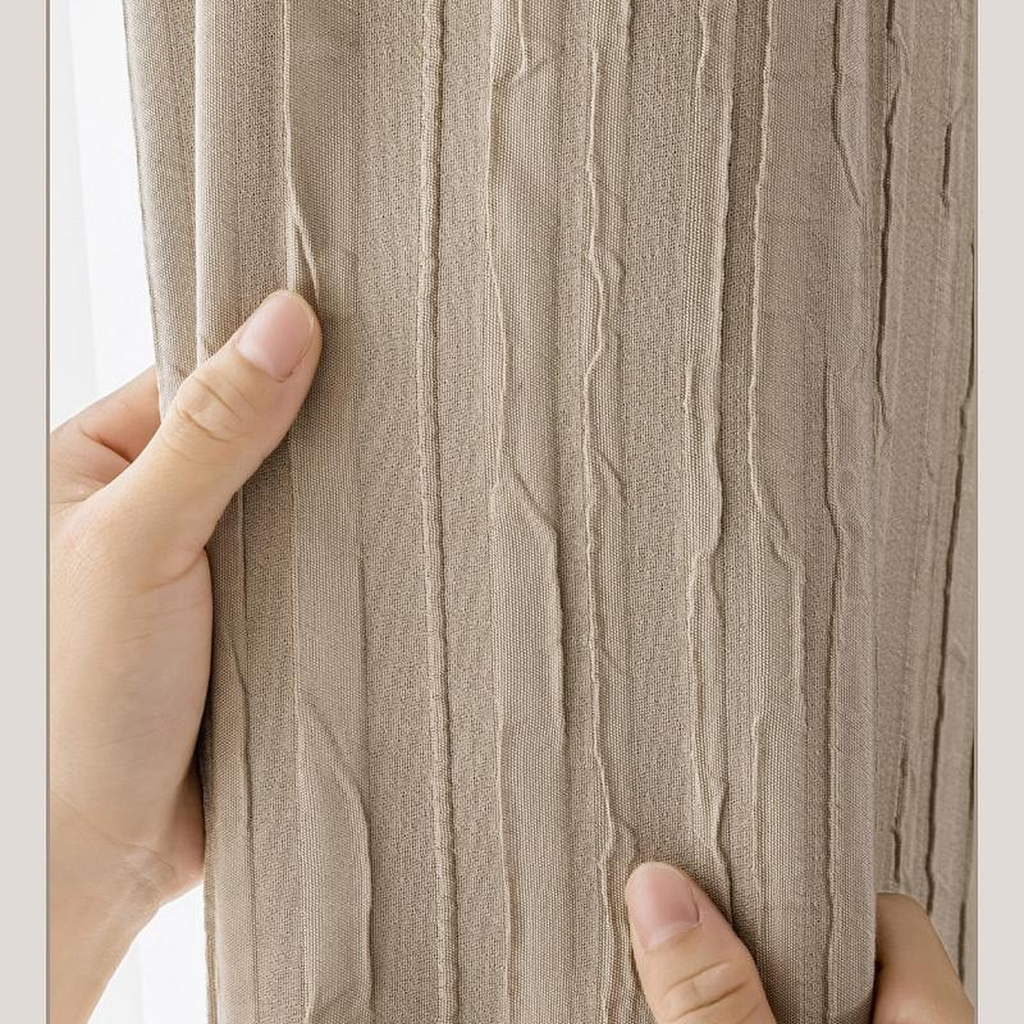 Morceau de rideau effet froissé beige, 100% occultant