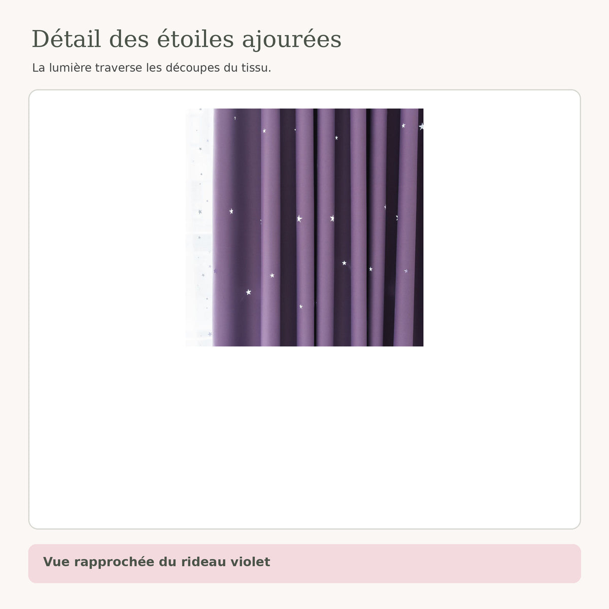 Gros plan sur les étoiles ajourées du rideau occultant violet Image