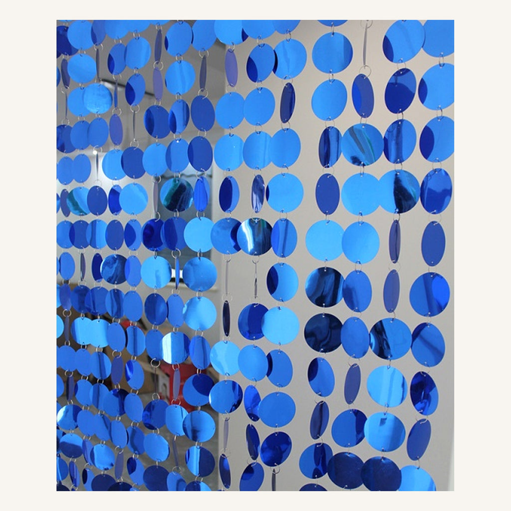 Rideau de fête à sequins ronds bleu, modèle Rond bleu