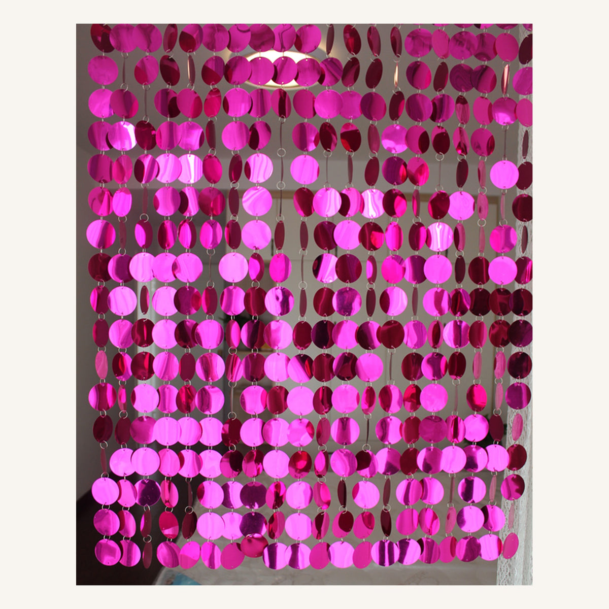 Rideau de fête à sequins ronds rose, modèle Rond rose
