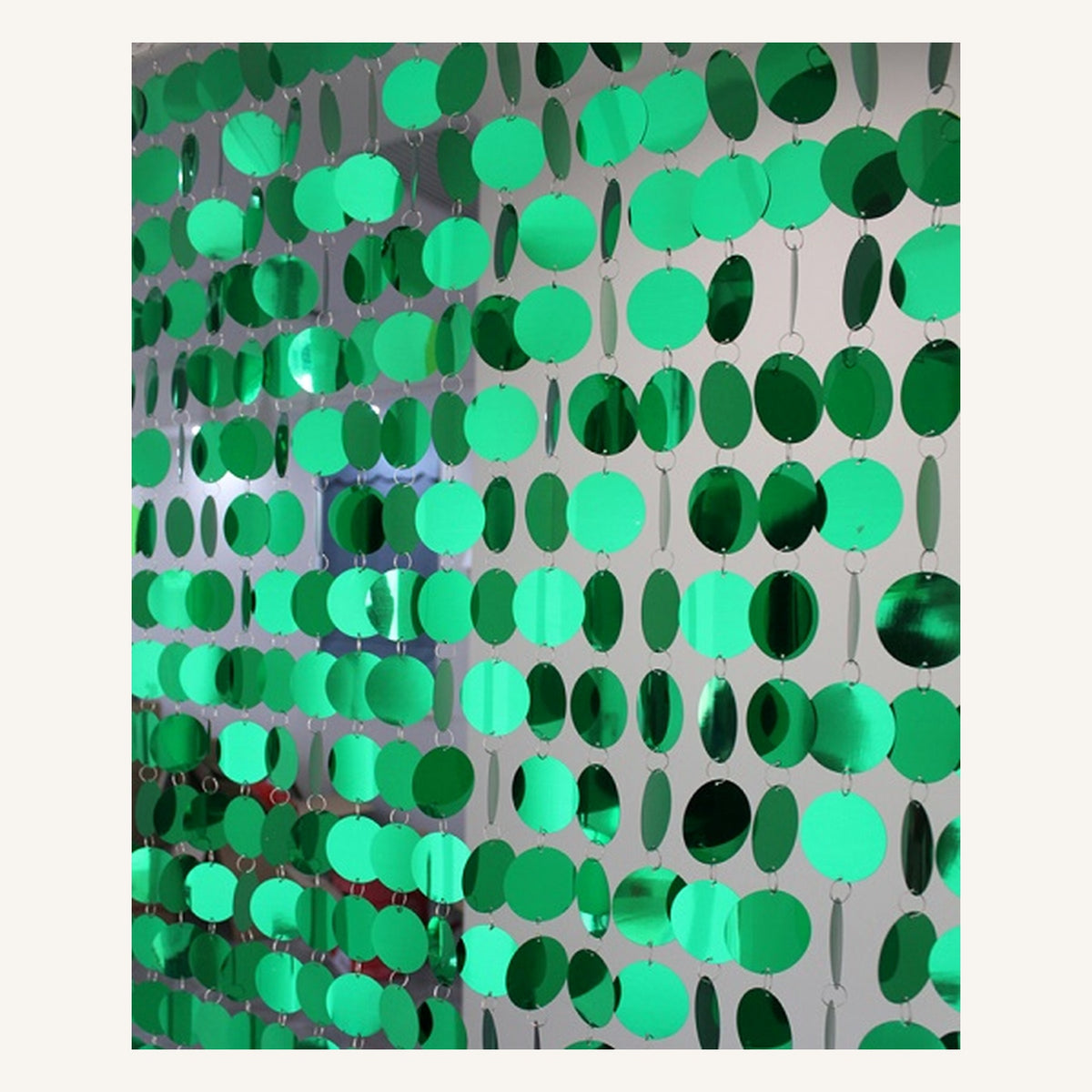 Rideau de fête à sequins ronds vert, modèle Rond vert