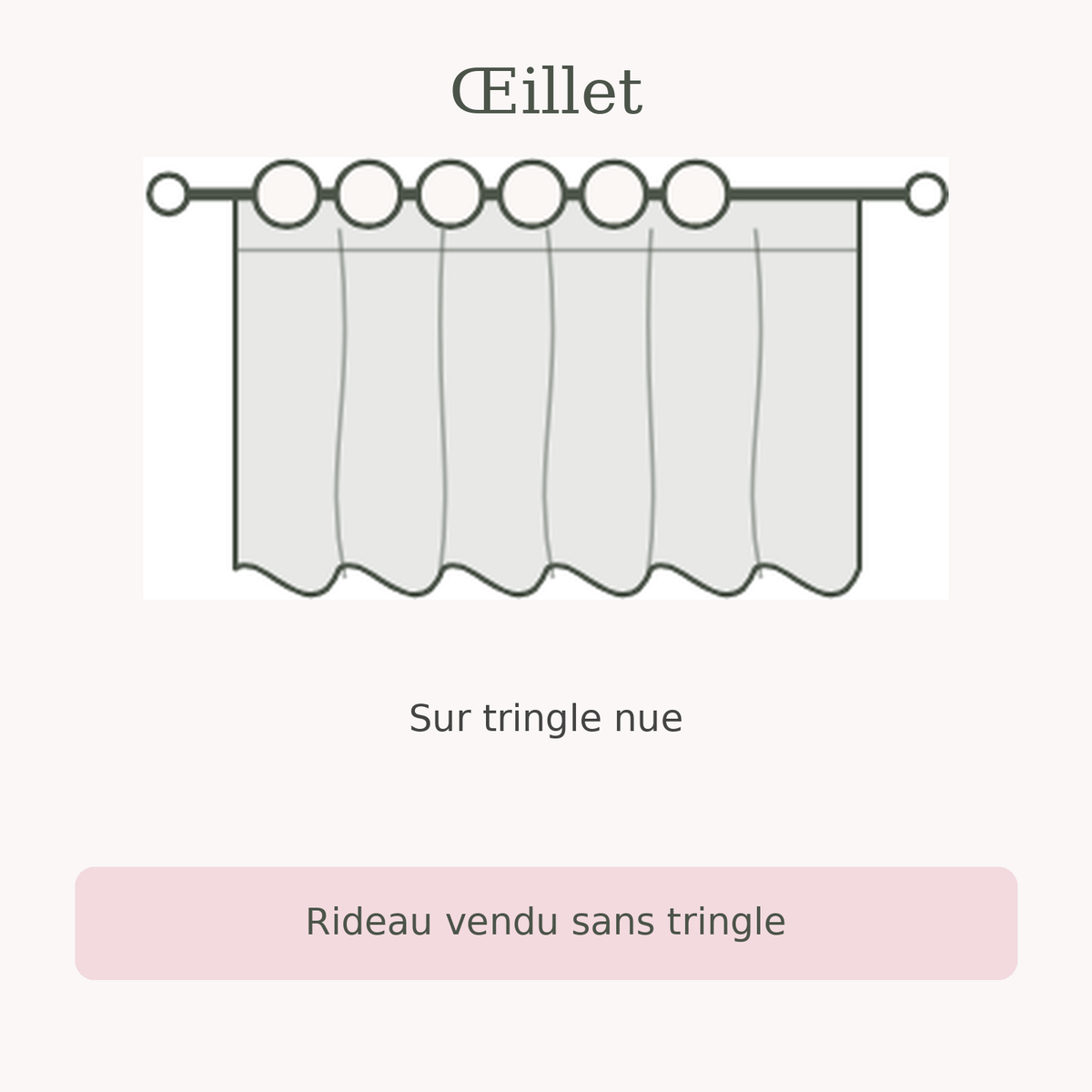 Fixation par œillets du rideau, sur tringle nue