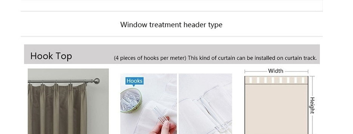 Fixation du rideau avec crochets, système Hook Top