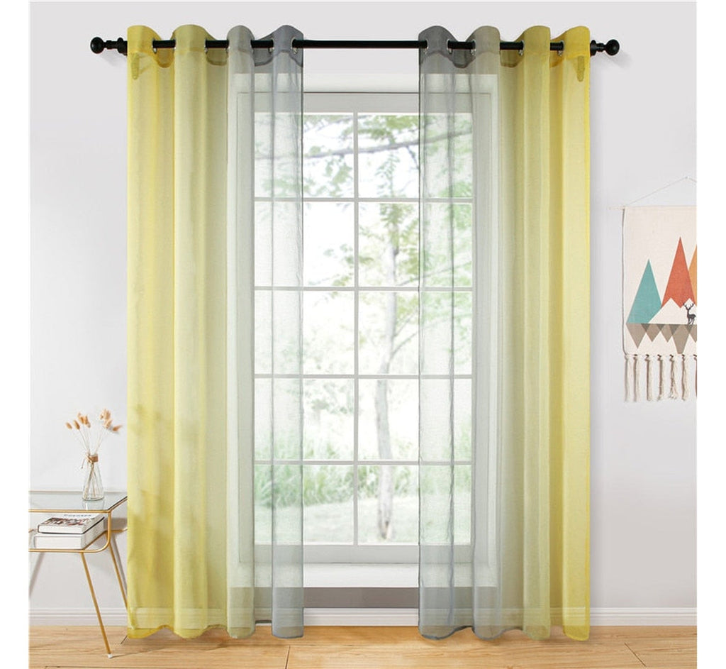 Rideau transparent en tulle dégradé gris et jaune