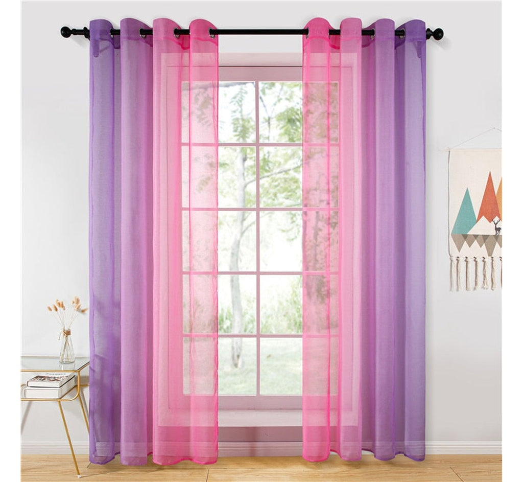 Rideau transparent en tulle dégradé violet et rose