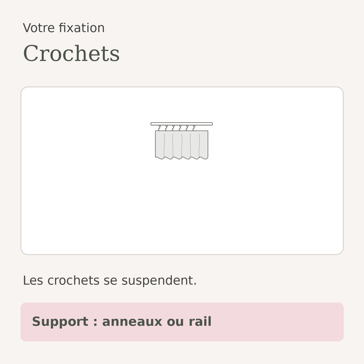 Schéma de la fixation crochets du rideau voilage en tulle beige