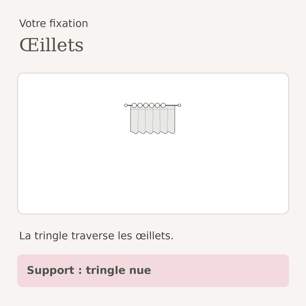 Schéma de la fixation œillets du rideau voilage en tulle beige