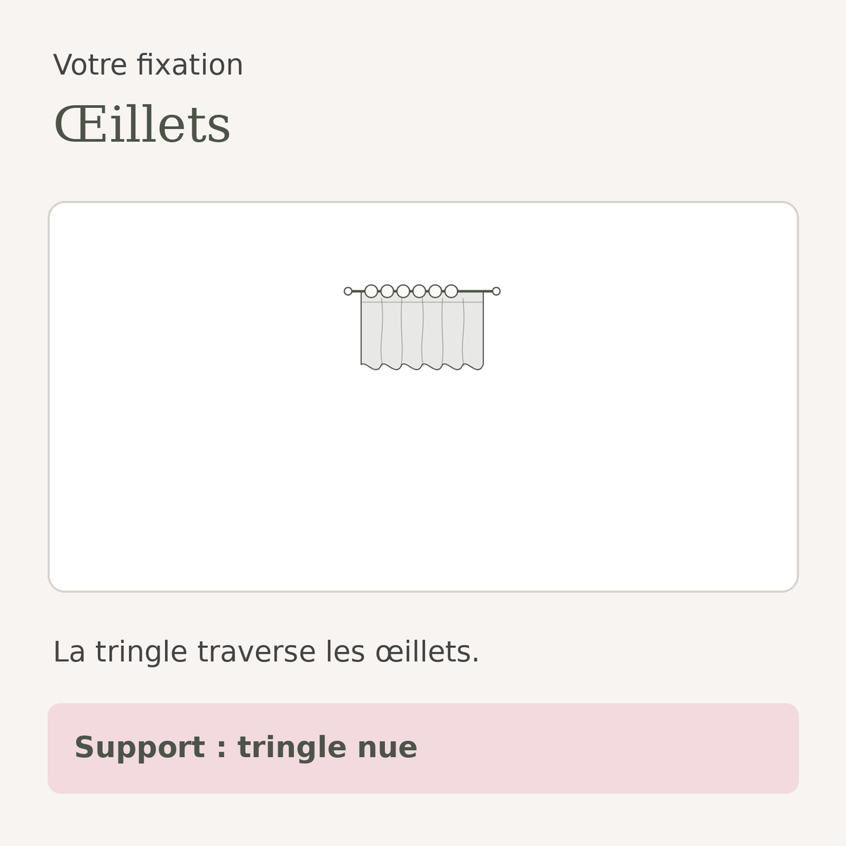 Schéma de la fixation œillets du rideau voilage en tulle beige