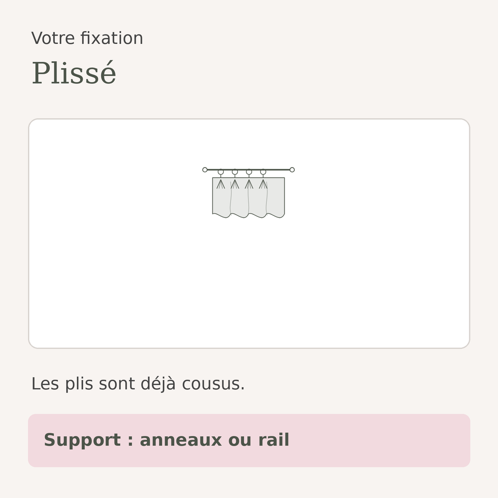 Schéma de la fixation plissé du rideau voilage en tulle beige