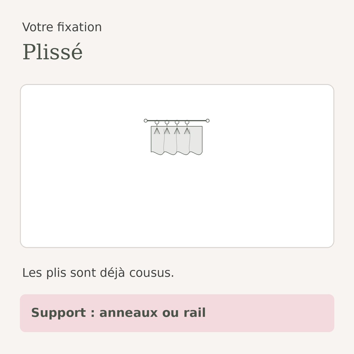 Schéma de la fixation plissé du rideau voilage en tulle beige
