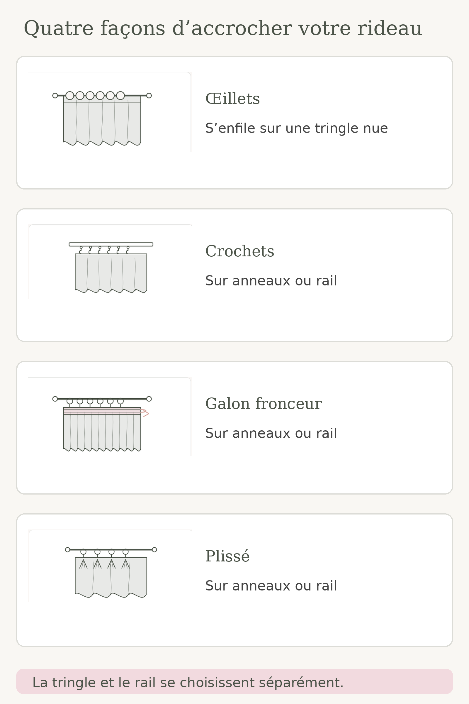 Schéma des quatre fixations proposées pour le voilage en tulle à fleurs Image
