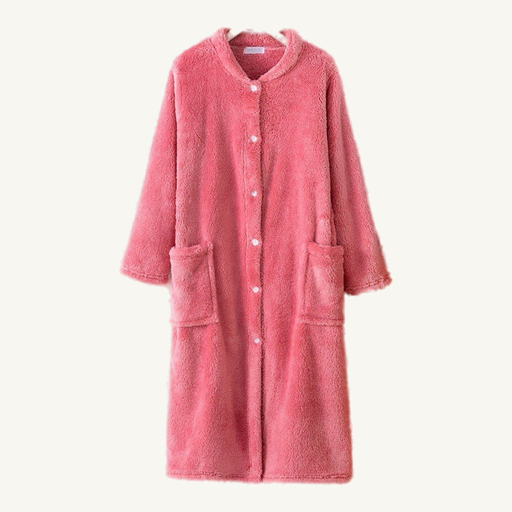 Packshot complet de la robe de chambre femme polaire rose
