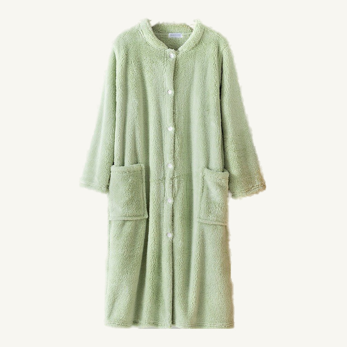 Packshot complet de la robe de chambre femme polaire vert amande