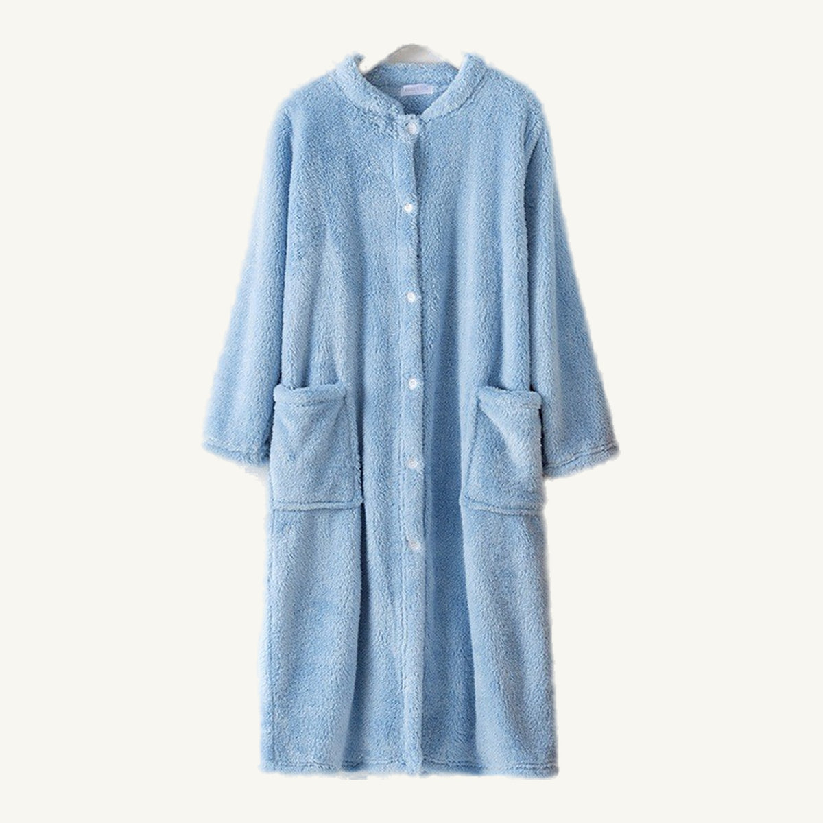 Packshot complet de la robe de chambre femme polaire bleu ciel