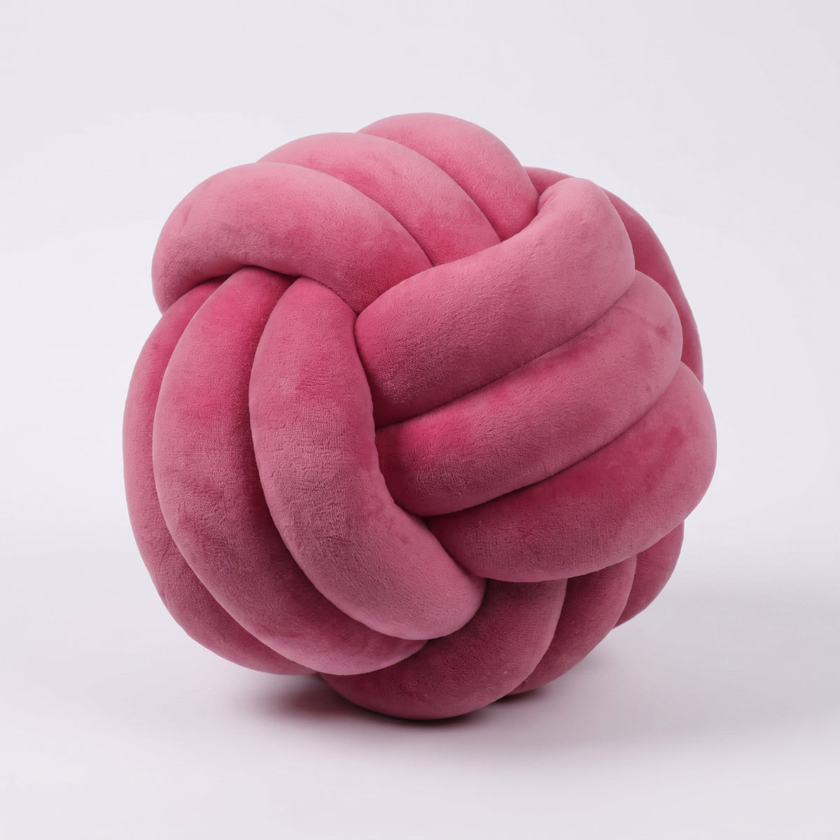 Coussin nœud en velours rose cerise, boule tressée de 20 cm